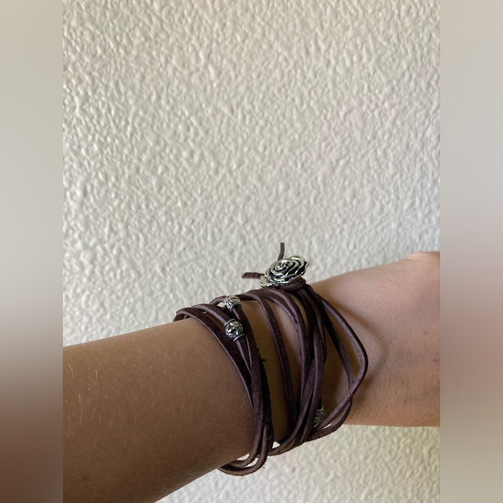 Brown Suede Rose Pendant Wrap Necklace/ Bracelet - Picture 5 of 10